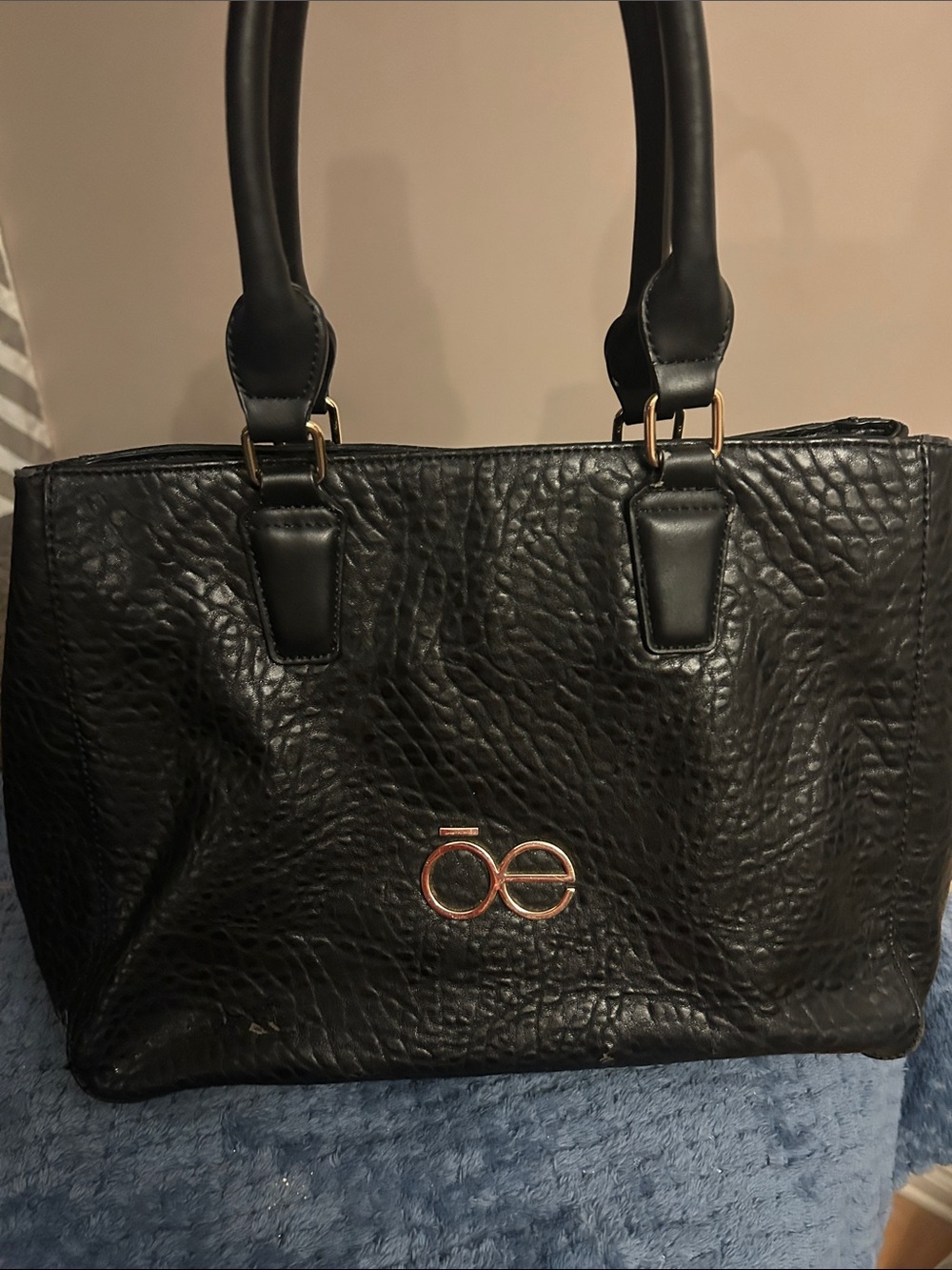Black Women's Shoulder Bag with Gold Logo Accent